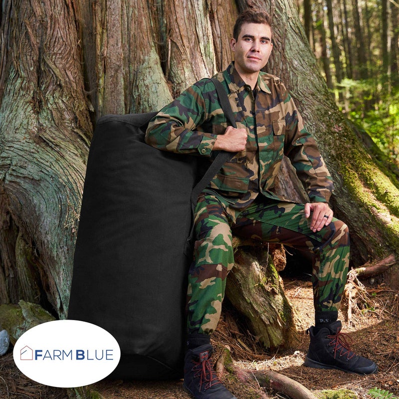 Farm Blue Top Load Duffle Bag -Military Duffel Bags - Heavy Army Canvas Duffle Bags For Men Women & Students - XXL Top Loading Tactical Gear Sack (Black, XX-Large) 30"x50" - Image 5